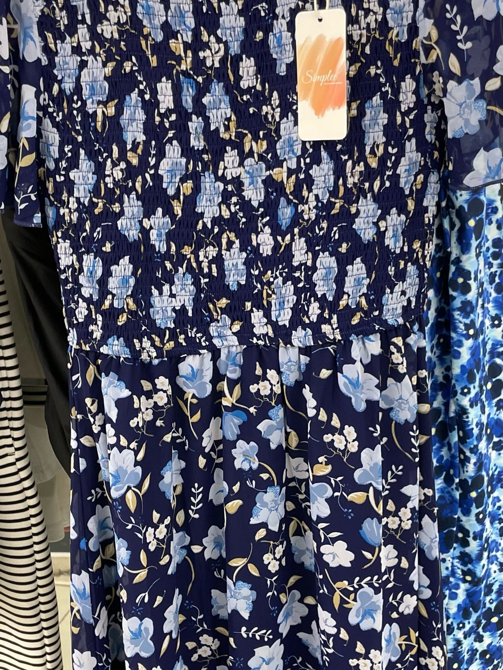 Simplee Apparel Navy Blue Floral Smocked Midi Dress
